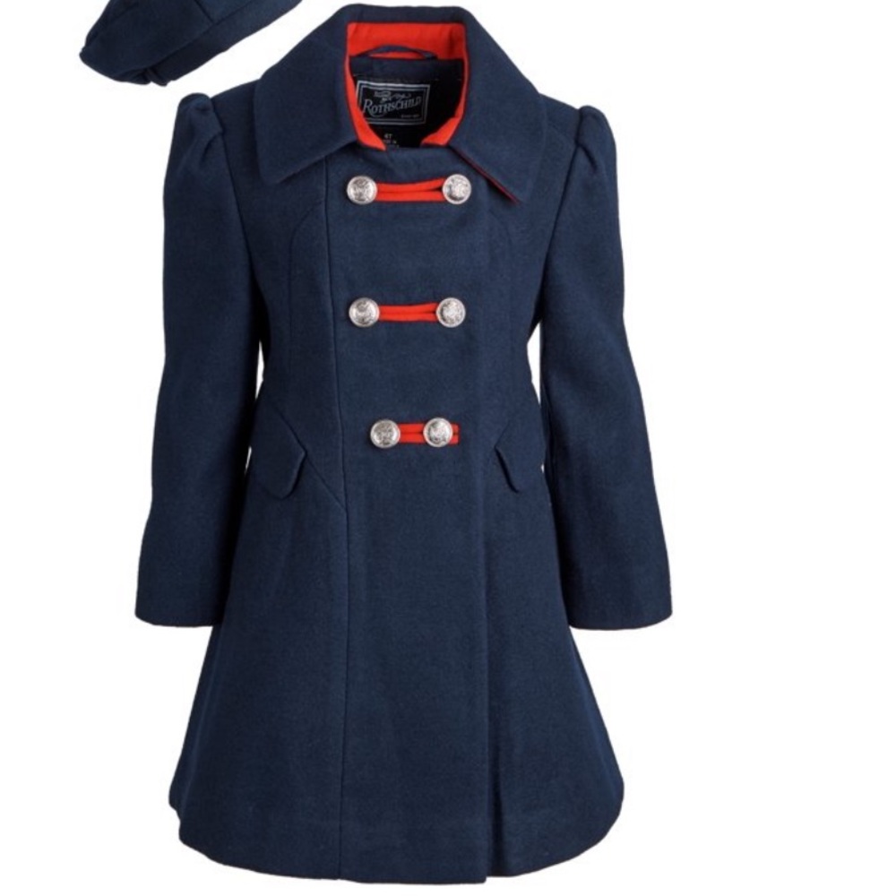 Rothschild Little Girls Wool Look A Line Military Long Winter Dress Coat